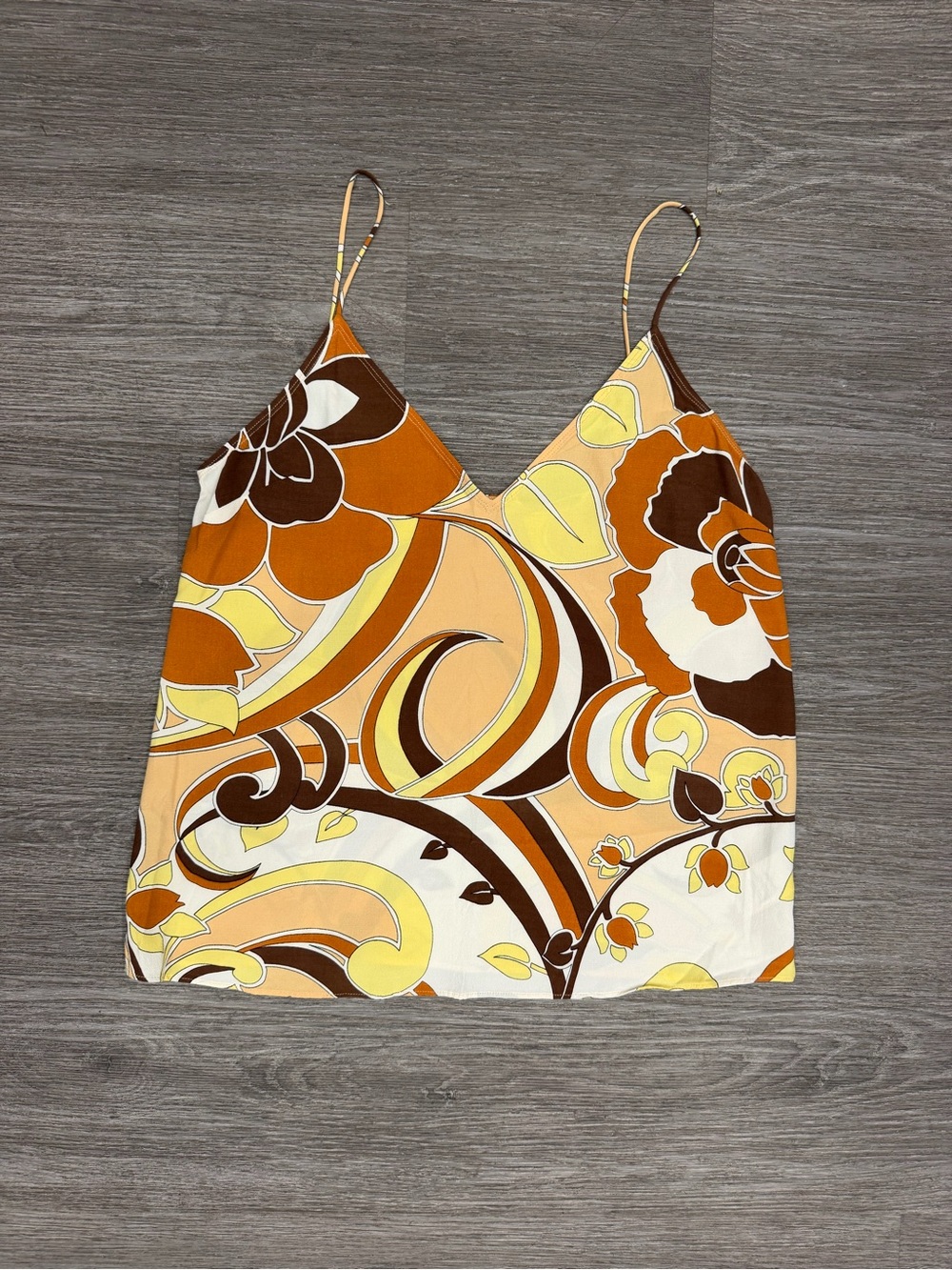 Wilfred Floral Swirl Spaghetti-Strap Cami in Brown, Yellow & Cream Size Small